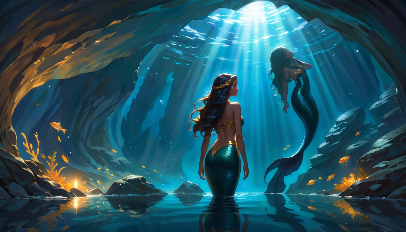 "Mermaid of Shadows: Love's Mysterious Transformation"
