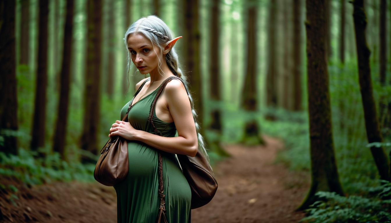 "Enchanted Sanctuary: A Pregnant Elf's Flight"