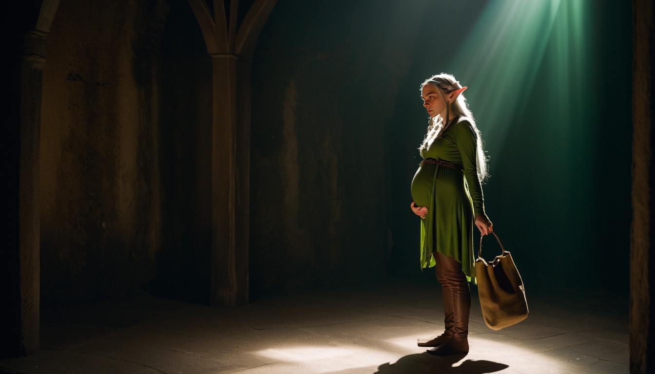 "Enchanted Sanctuary: A Pregnant Elf's Flight"